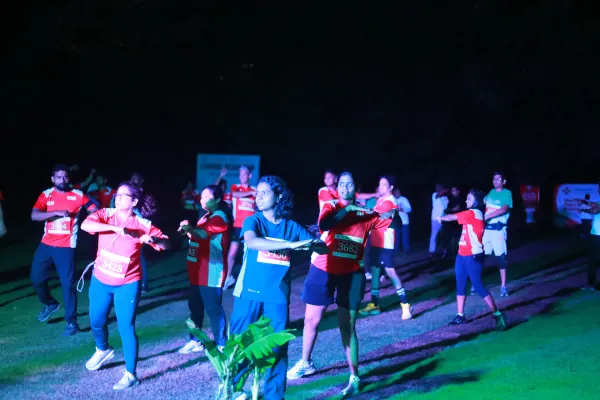 Wide view of the lit warm-up on the lawn