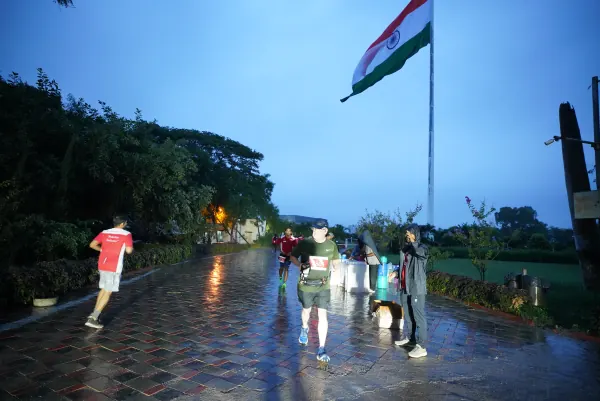 National flag at dawn over the course