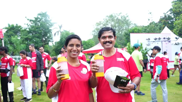 Couple smiling with their drinks